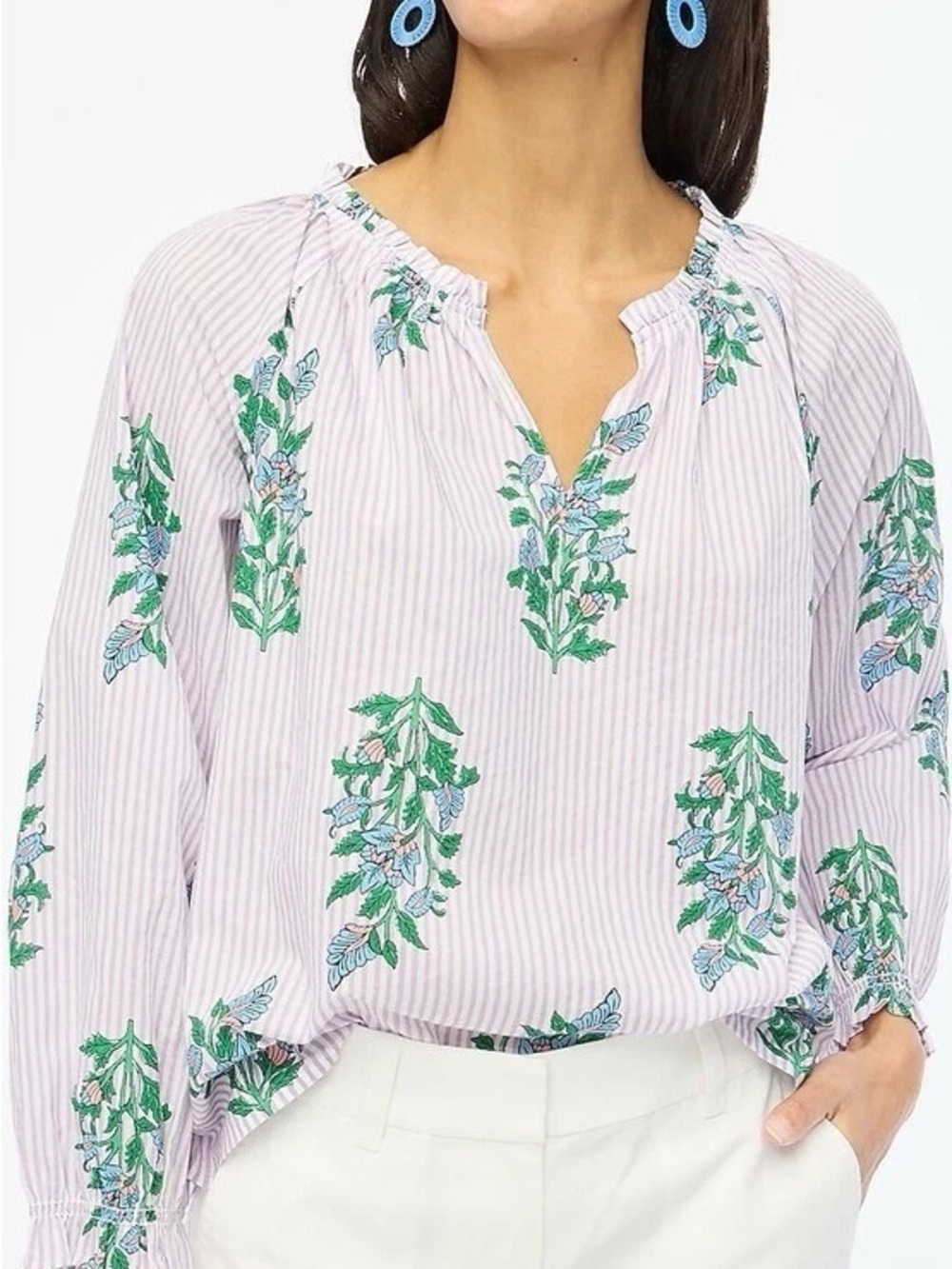 J. Crew Lavender Stripe Floral Peasant Blouse